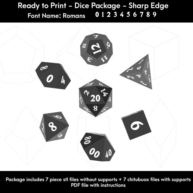 Dice Masters – Ready to Print - 7 Piece Set – Presupported  STL Files for 3D Printing – Featuring  Our Exclusive Romans Font