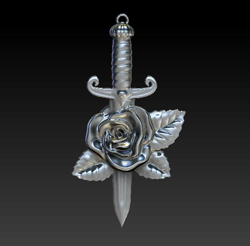 Dagger & Rose Pendant, charm or decoration.