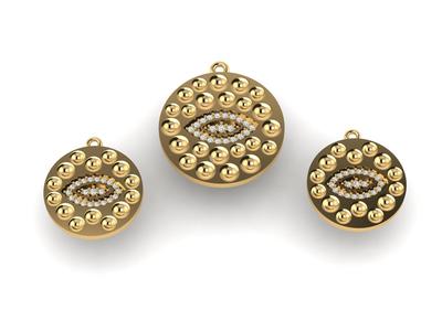 One-eyed pendant and earring set