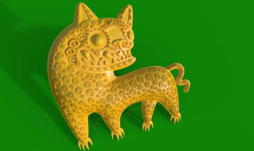 Aztec Smiling Leopard in 3D: Majestic and Mysterious with High Relief Spots