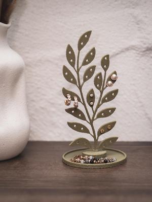 Leaf jewelry stand for stud earrings with tray