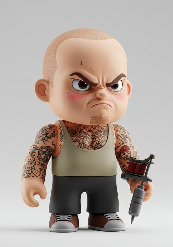 Crybaby POP MART tattoo artist with peeled skin