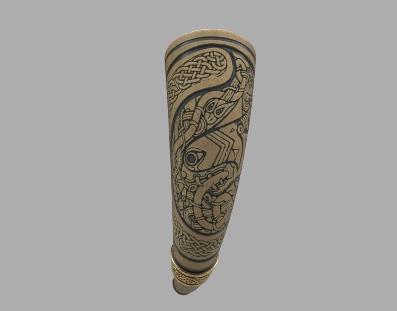 Viking drinking horn with an ornamental dragon design
