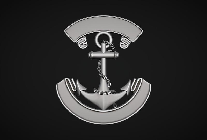 Anchor with ribbon Bas Relief 3D Model