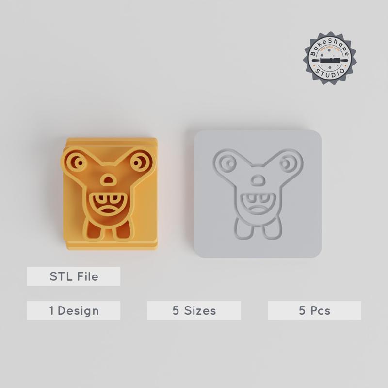 Wide Eyes Monster Stamp Tile Set, 20-40mm, Perfect for Clay, Fondant & Cookies, 5 Piece Cartoon Monster Character Collection PRODUCT_3187