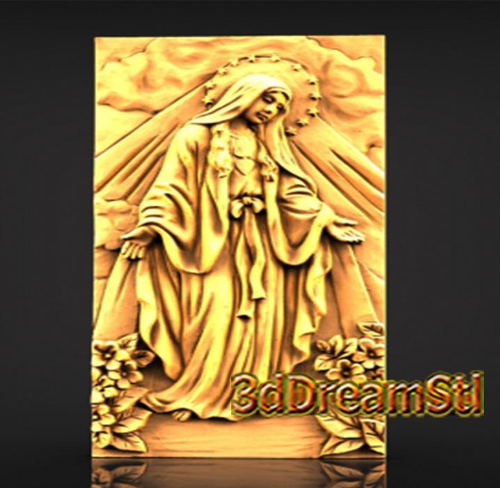 Catholic Virgin Mary STL model, CNC router engraver, artcam, Aspire, cnc files, wood, art, wall decor, CNC