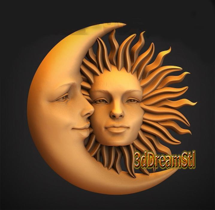 Crescent Moon with Sun STL model, CNC router engraver, artcam, Aspire, cnc files, wood, art, wall decor, CNC
