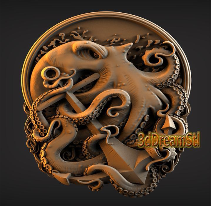Octopus STL model, CNC router engraver, artcam, Aspire, cnc files, wood, art, wall decor, CNC