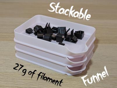 Stackable sorting tray with funnel