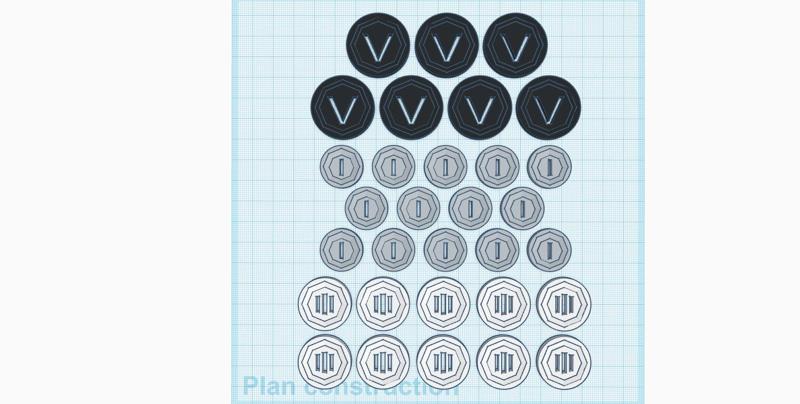 1, 3 and 5 value pieces for boardgame