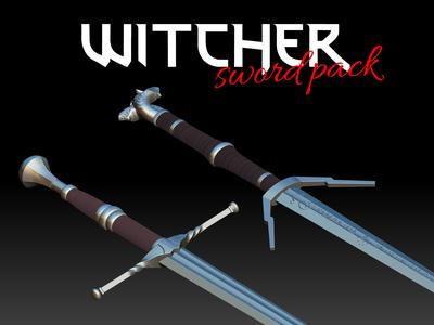 Witcher Sword pack Steel and silver 3D print model