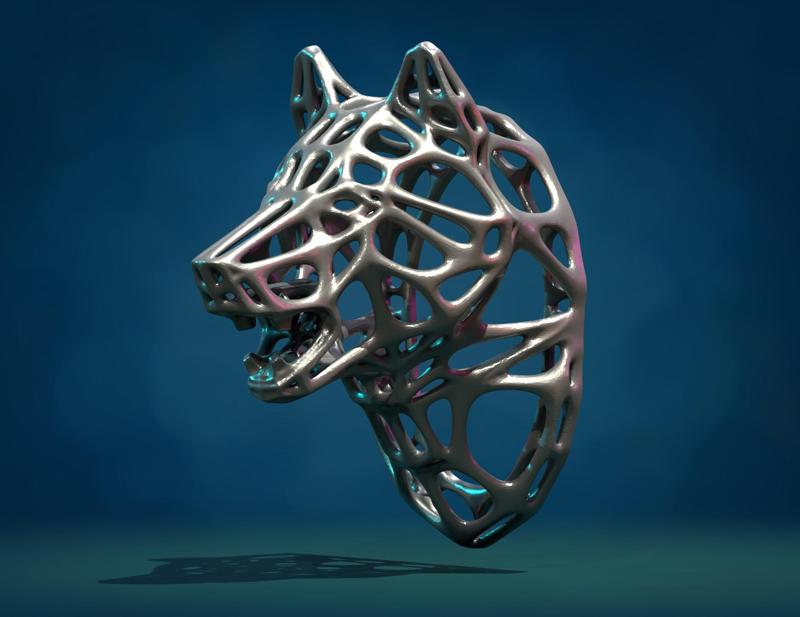 Print ready mesh Wolf Head.
