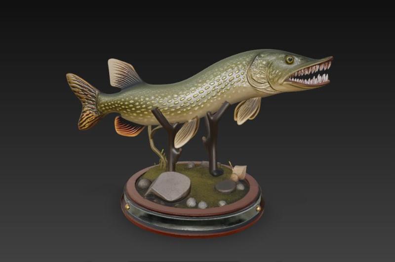 🎣 Pike Fish Figurine (Round Stand) | Decorative 3D Model 🐟