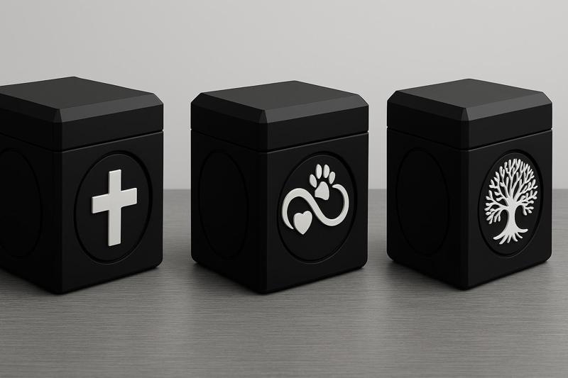 Cubic urn - Minimalist design with interchangeable emblems