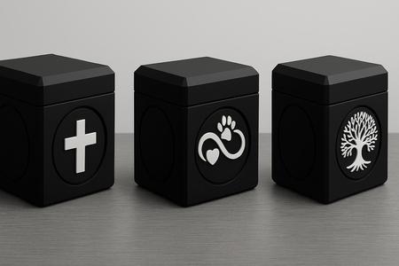 Cubic urn - Minimalist design with interchangeable emblems