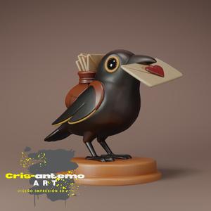 Letter carrier Raven - 3D Figure with Love Letter and Messenger Bag