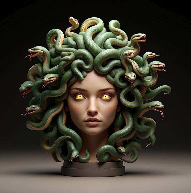 2111 Medusa Gorgon Head 3D Model, magic, dragon, serpent, mask, gnome, gorgon, venetian carnival, wild, fox, monster, cat, fair, witch, werewolf, horror, beast, snake, troll, skeleton dance