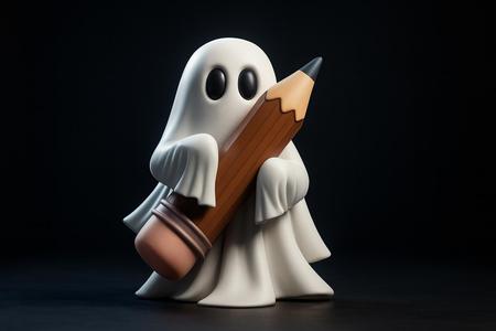 Cute Ghost Holding Pencil Figurine | Desk Buddy | Spooky Halloween Teacher | Writer’s Ghost Desk Decor
