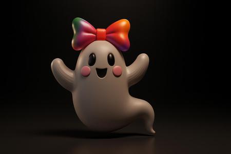 Cute Ghost with Rainbow Bow – Adorable for Halloween, Kawaii Decor, and Spooky Fun