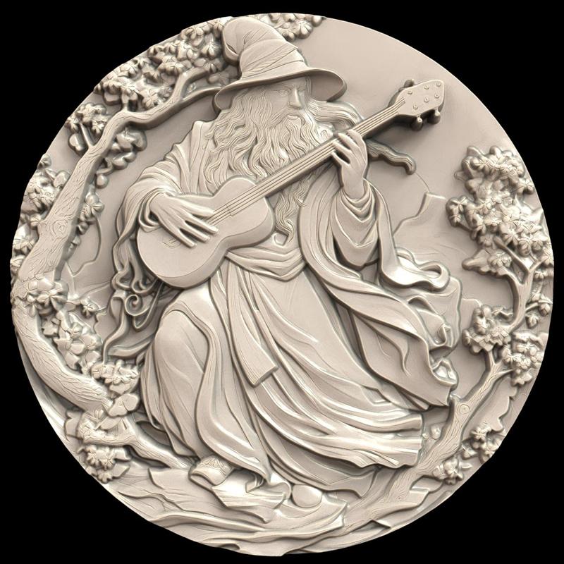 3D Model STL File for CNC Router/Laser & 3D Printer A Wizard Who Uses Music Instead of Spells. Circular Shape