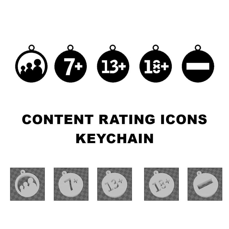 Content Rating Icons Set – 5 Movie/TV Style Badges (8cm) – 3D Printable