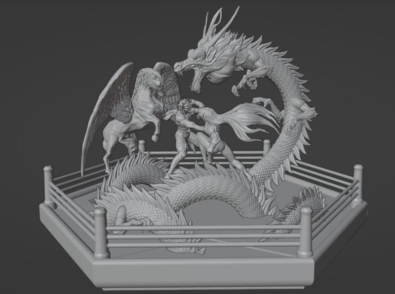3D Sculpture Seiya vs Shiryu - Epic Battle of Zodiac Knights - STL for 3D Printing