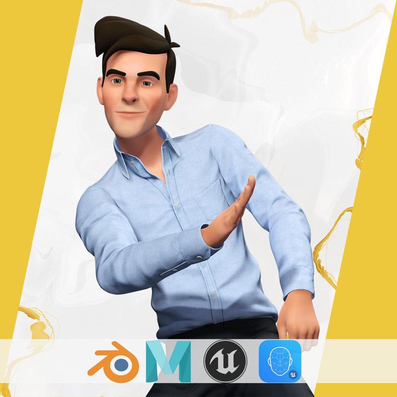 Cartoon Handsome Man in Casual Shirt