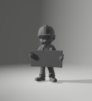 Slow Tommy holding sign