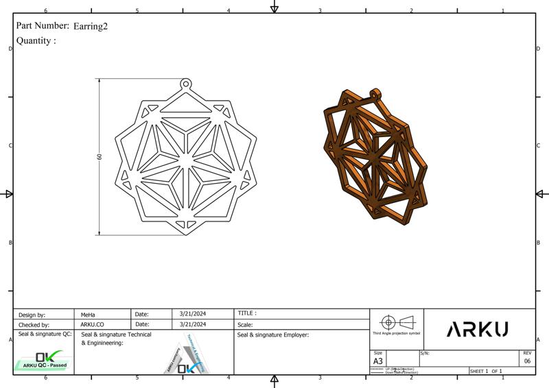 3d model and dxf laser cutting  Earring