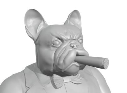Gentleman French Bulldog smoker  half body with cigar