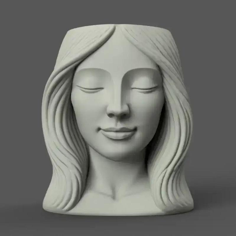 Serene Woman Head Planter - urn - candle candy holder