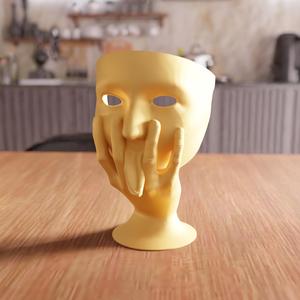 3D Mask Face with Hand STL File - 047