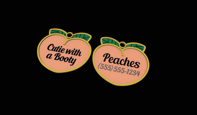 Peaches Dog ID Tag, Cutie With A Booty Pet ID Tag, Customized Dog Tags, Make your own Pet Tag, Identification Tags, Customizable Keychain