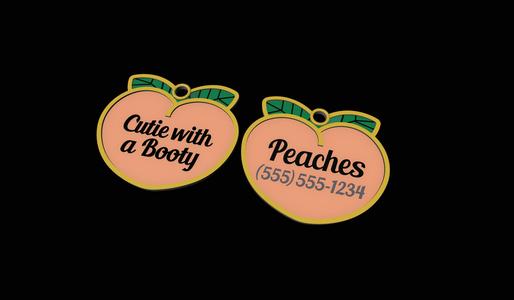 Peaches Dog ID Tag, Cutie With A Booty Pet ID Tag, Customized Dog Tags, Make your own Pet Tag, Identification Tags, Customizable Keychain