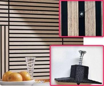 Acoustic panel clips / Screw hooks / Fastening for wooden batten panels / Akupanel