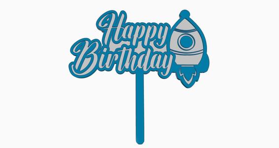 Cake topper boy Happy Birthday, rocket decoration, astronaut, cosmonaut, spaceman