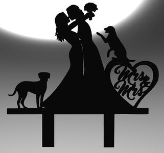 Two Brides Kiss Cake Topper with Two Dogs – Wedding 3D Printable