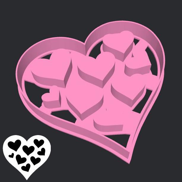 Valentine's day cookie cutters - big heart (with small hearts) (style 6)