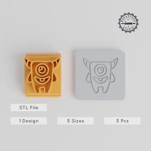 Cyclops Monster Stamp Tile Set, 5 Sizes, Perfect for Clay, Cookies & Fondant, Fantasy Creature Cartoon Design PRODUCT_3091