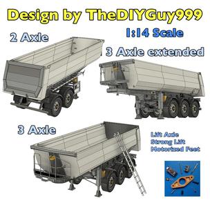 3D Printable European Style Two Axle Dump Trailer in 1:14 Scale