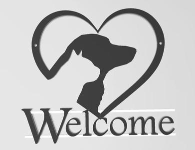 Cat and Dog Welcome art sign