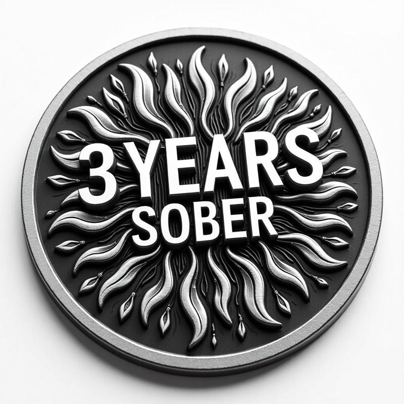 3 years sober coin token wall art