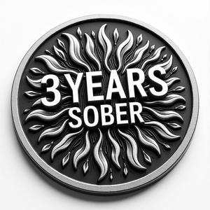 3 years sober coin token wall art