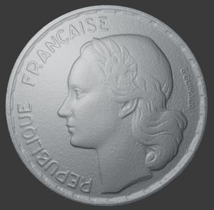 France, 20 Francs, Face Side, 3D Scan