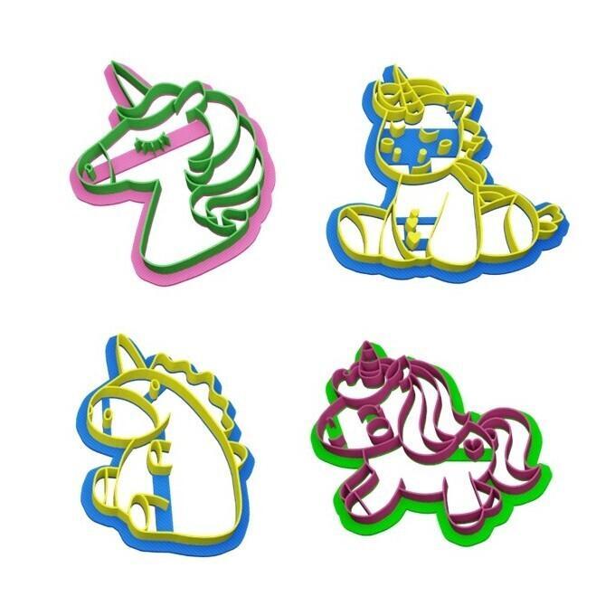 SET X 4 COOKIES CUTTER STAMP UNICORN RAINBOW HORN  FANTASY FONDANT KIDS GIRLS