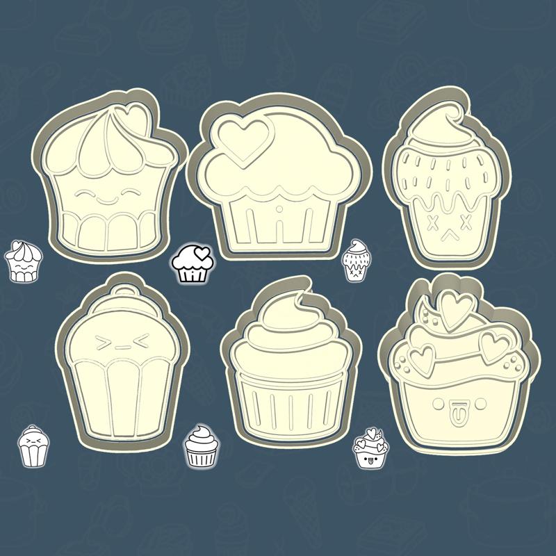 Food & drinks cookie cutters - sweet cupcakes set / bundle - 6 pieces