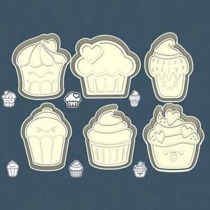 Food & drinks cookie cutters - sweet cupcakes set / bundle - 6 pieces