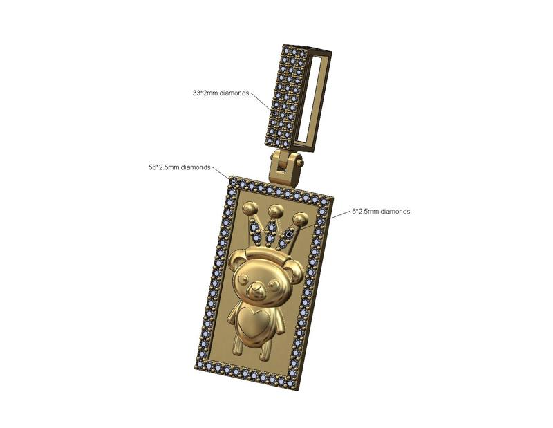 Crown Diamond cute bear pendant with iced bail 3D print model