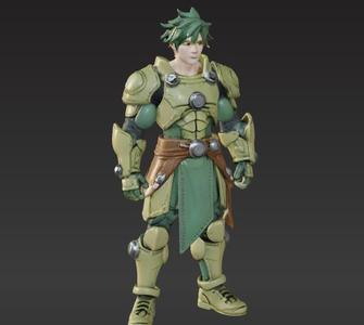 anime-inspired eco-warrior figurine - hyperrealistic shonen hero with sustainable modular armor designs