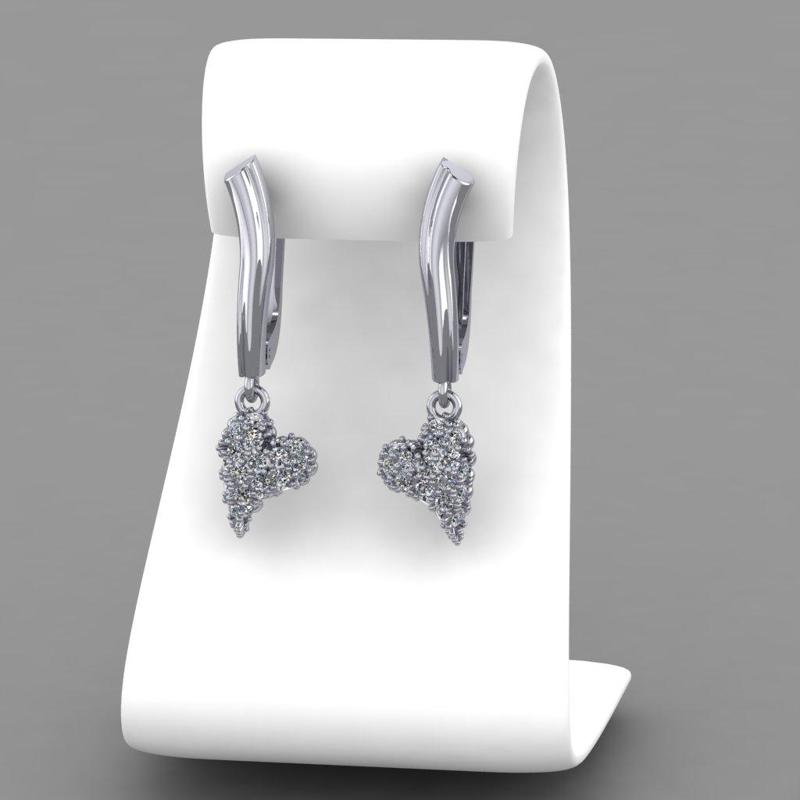 Jewelry earrings heart with diamonds 045ct - Printable STL